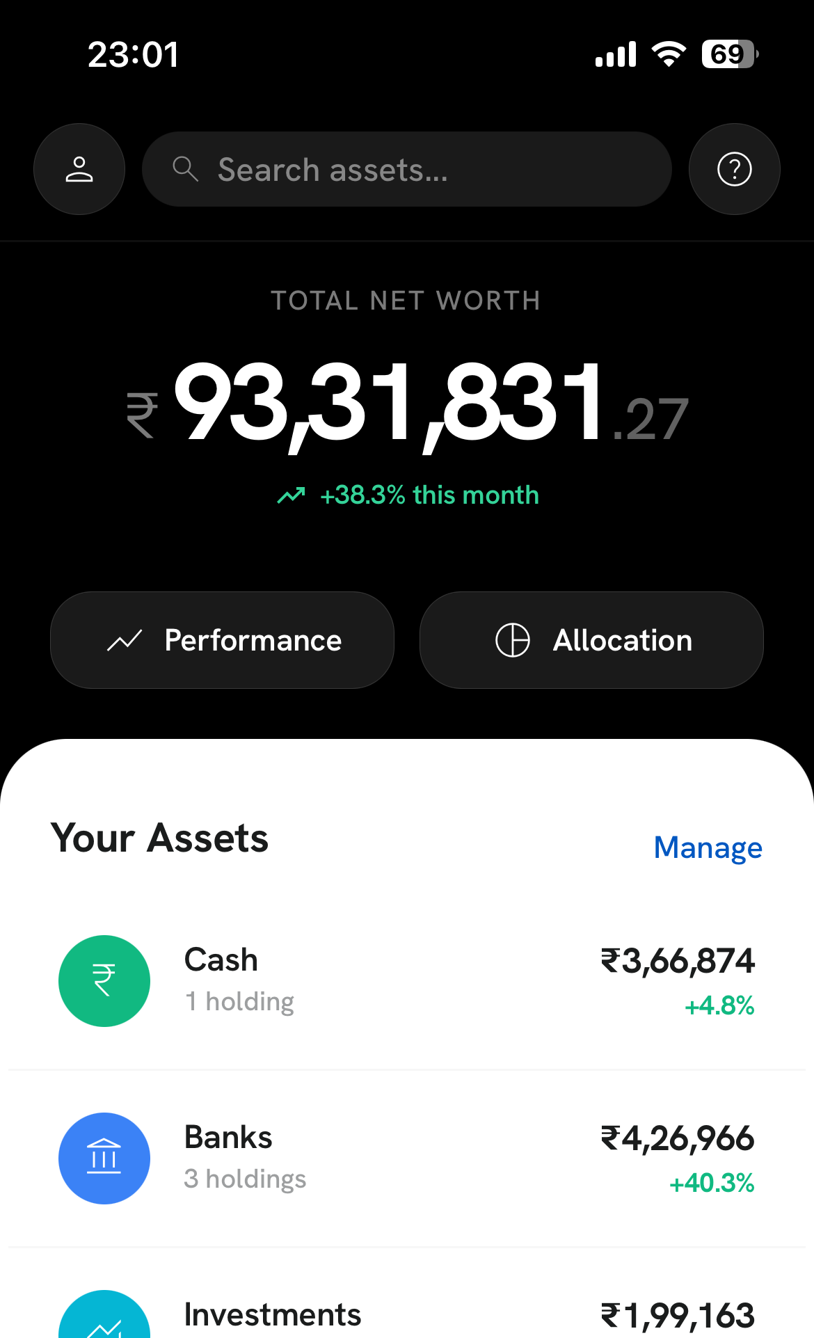 OhMoney net worth dashboard